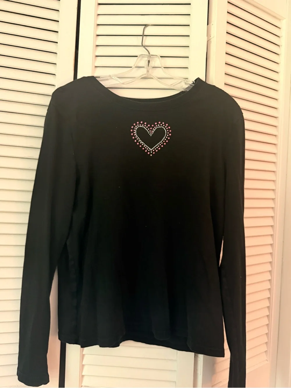Black Long Sleeve Top with Heart Stud Detail